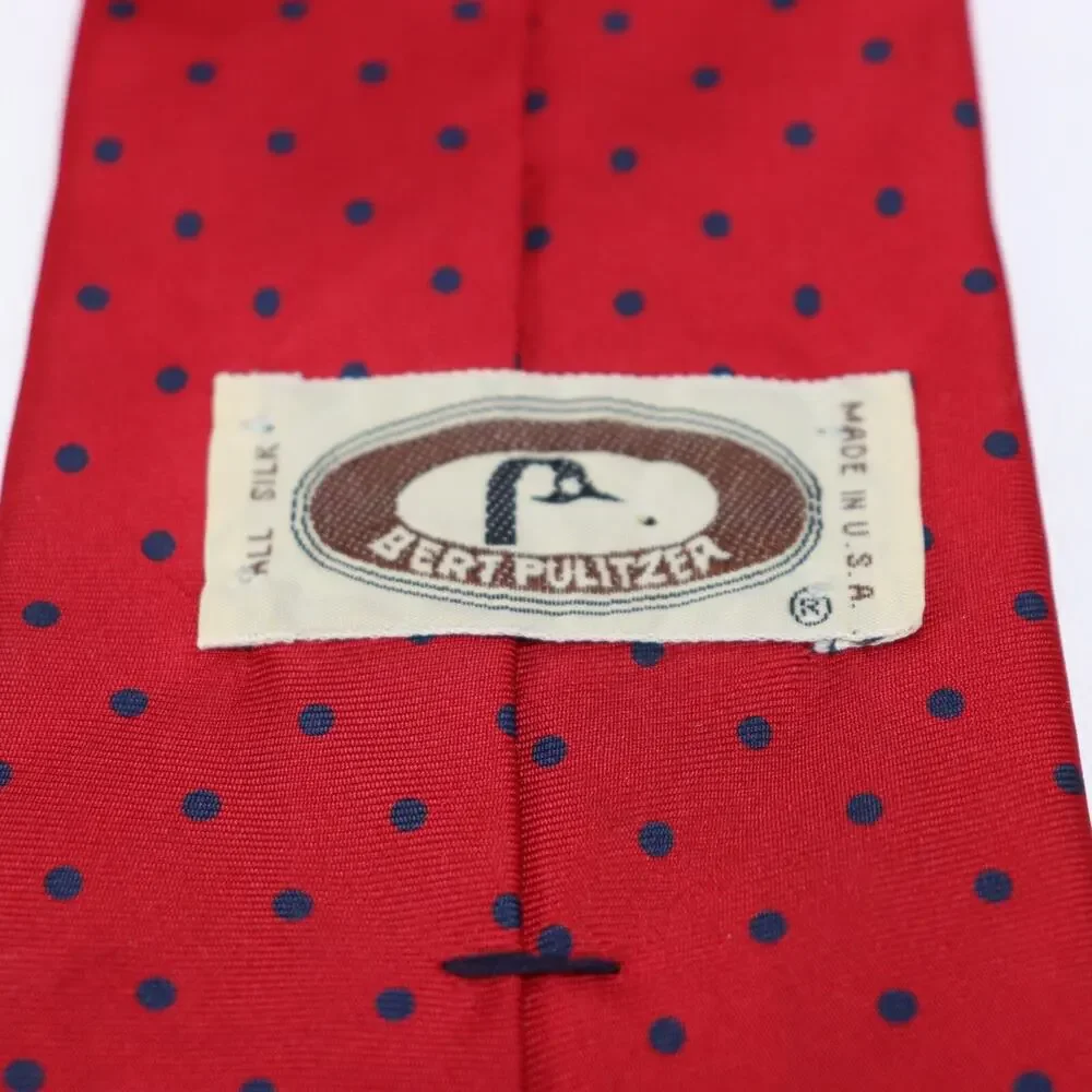 Vtg Bert Pulitzer Power Neck Tie Mens 58 in Silk Red Blue Micro Polka Dot Wide